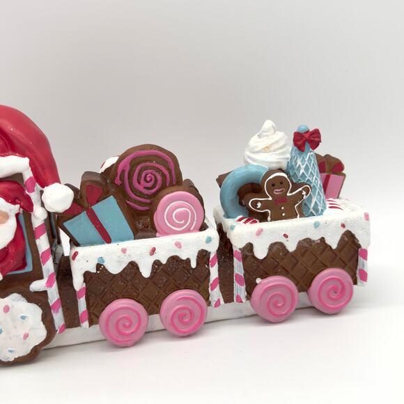 Peppermint Square Gingerbread Train With Santa Hat 13” Christmas Holiday NEW - Picture 5 of 8